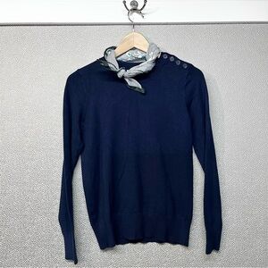 XS LOFT Navy Blue Button Detail Crewneck Sweater